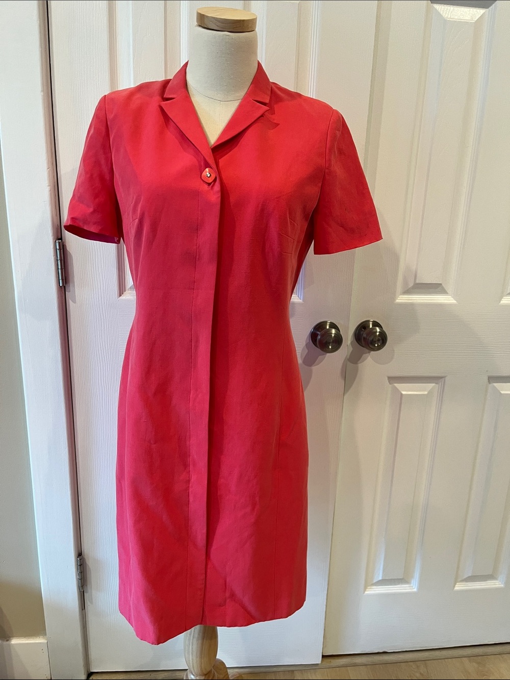 Vintage Jones New York silk-linen blend Coral-Red Short Sleeve Shift Dress